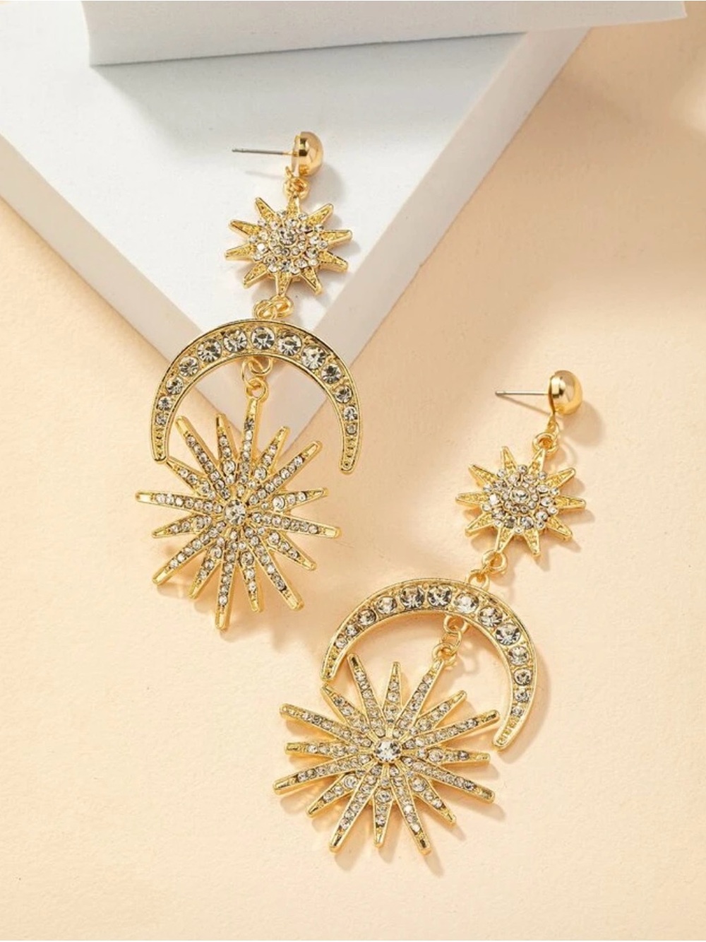 Gold star moon sun earings - Picture 3 of 4
